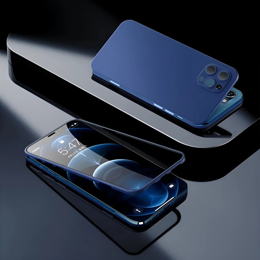Full cover phone case for iPhone 12 series with front tempered glass and TPU back cover in black