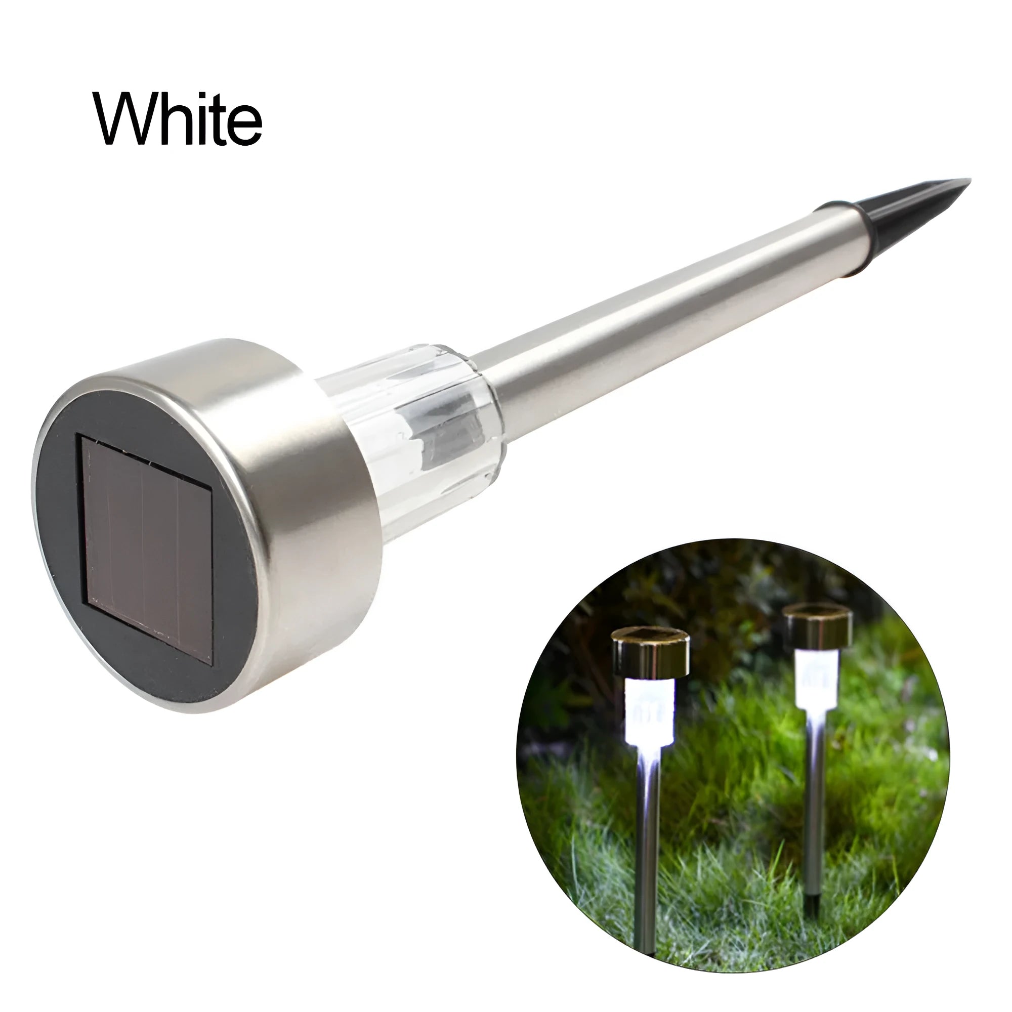 Stainless steel garden landscape LED light with pastoral design showing dimensions and waterproof construction