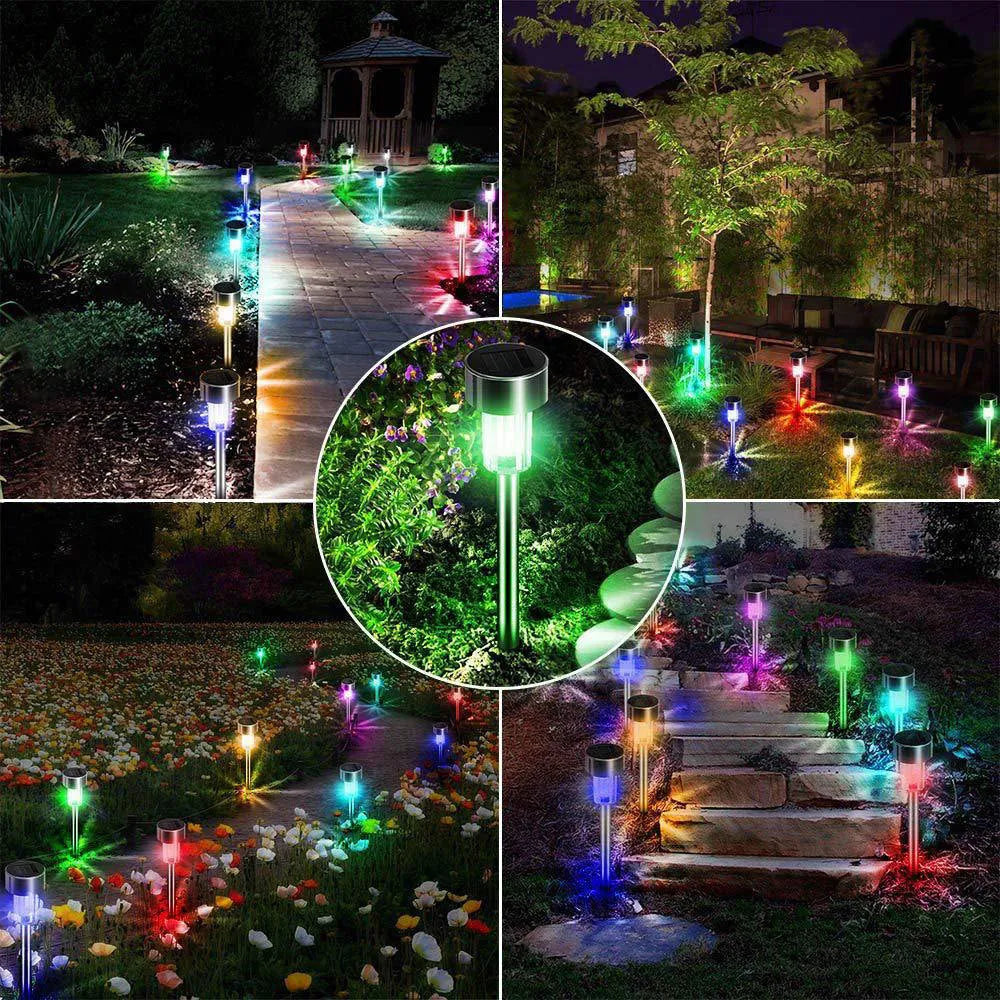 Stainless steel garden landscape LED light with pastoral design showing dimensions and waterproof construction