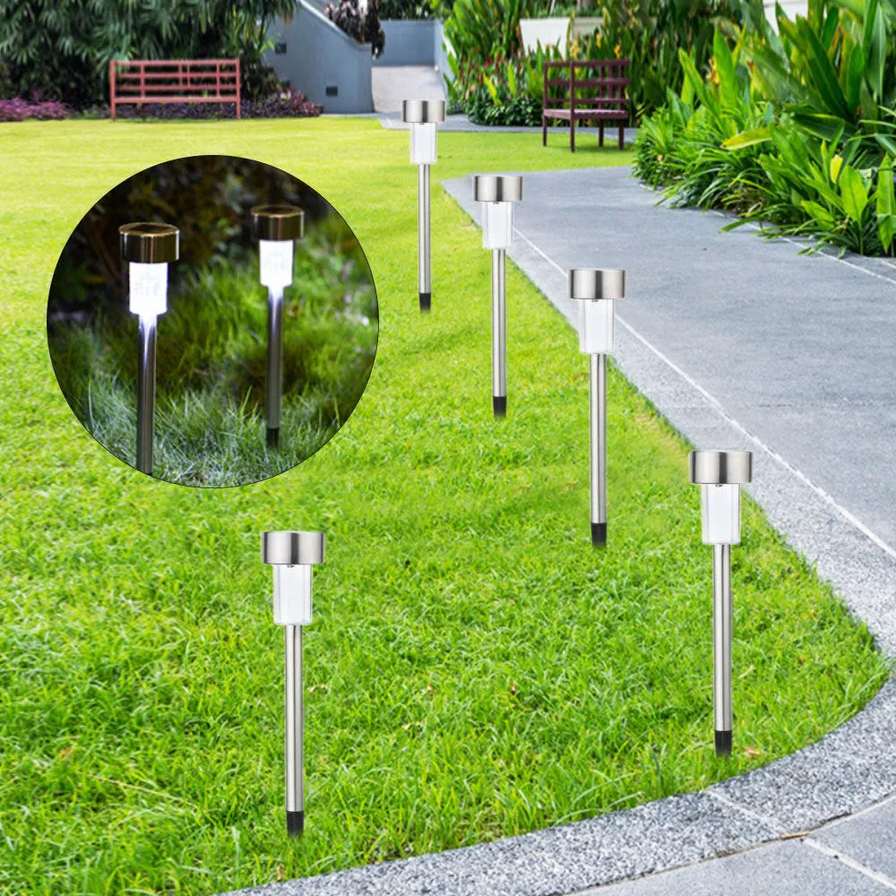 Stainless steel garden landscape LED light with pastoral design showing dimensions and waterproof construction