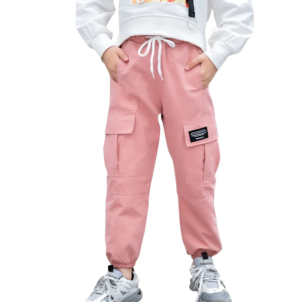 Children's 100% cotton workwear leggings trousers in black, sizes 110-160cm, with elastic waistband