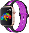 Apple Watch compatible silicone sport strap with 6-hole ventilation in multiple colour options on a grey background.