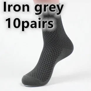 Men's bamboo fibre business socks in grey blue with a small square pattern.