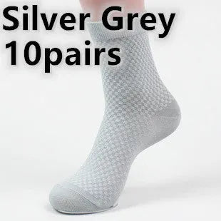 Men's bamboo fibre business socks in grey blue with a small square pattern.