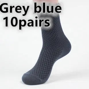 Men's bamboo fibre business socks in grey blue with a small square pattern.