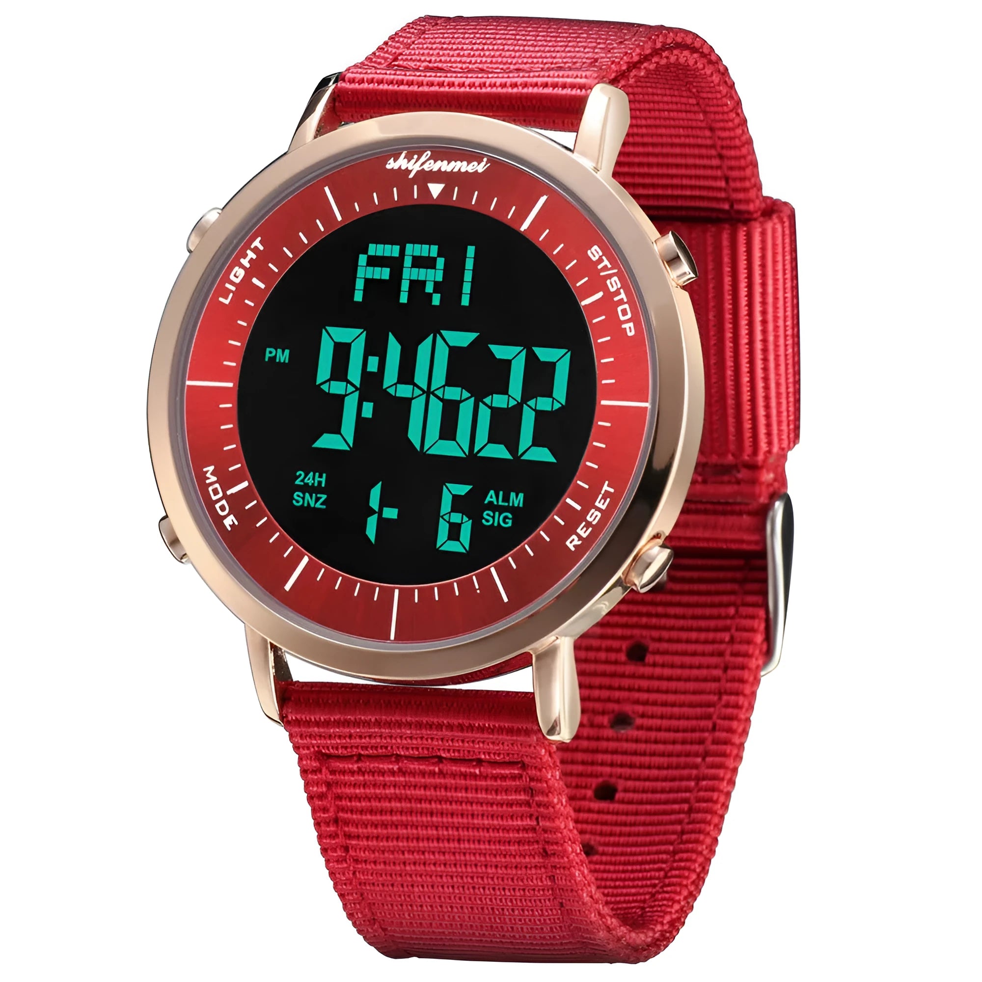 Shifenmei digital sports watch with 10 metre waterproof rating and electronic movement