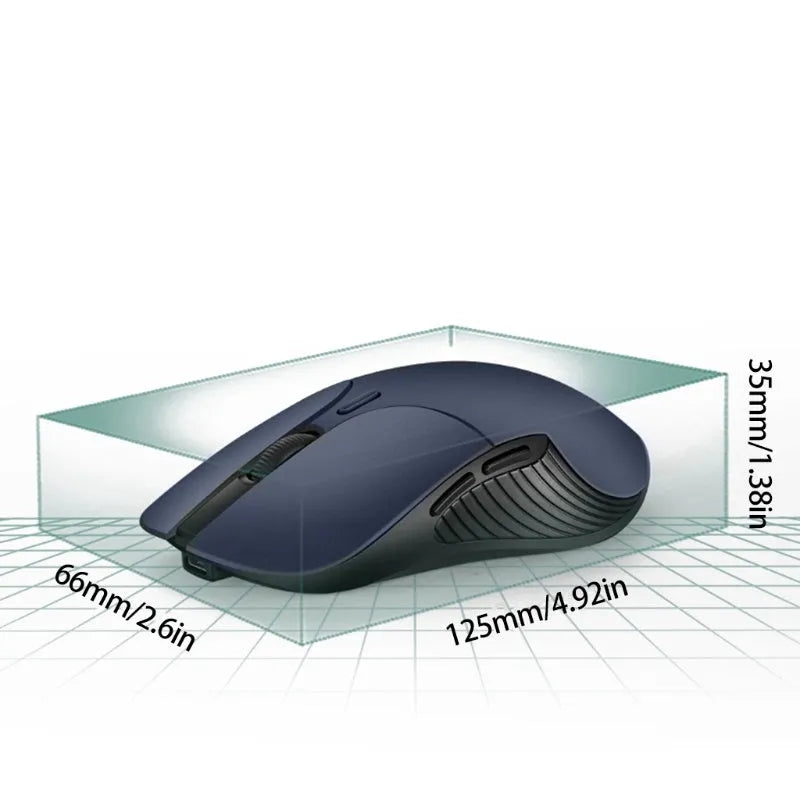Blue Smart Voice Mouse with 2.4G USB receiver on a desk.