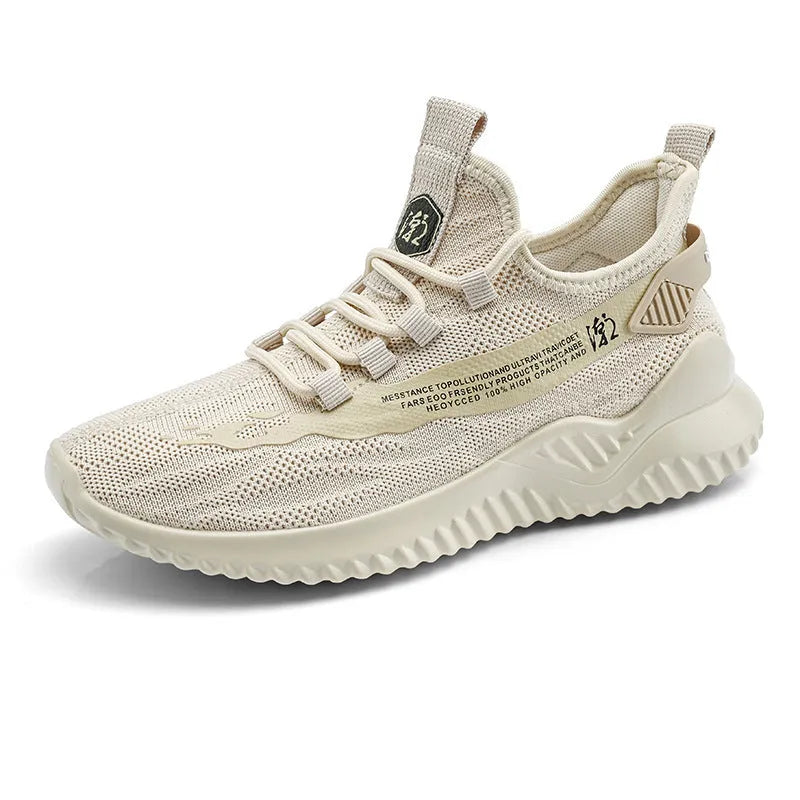 Men's white mesh sports shoes with rubber sole and low-cut design on neutral background