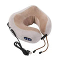 Brown U-shaped electric neck massage pillow with control buttons