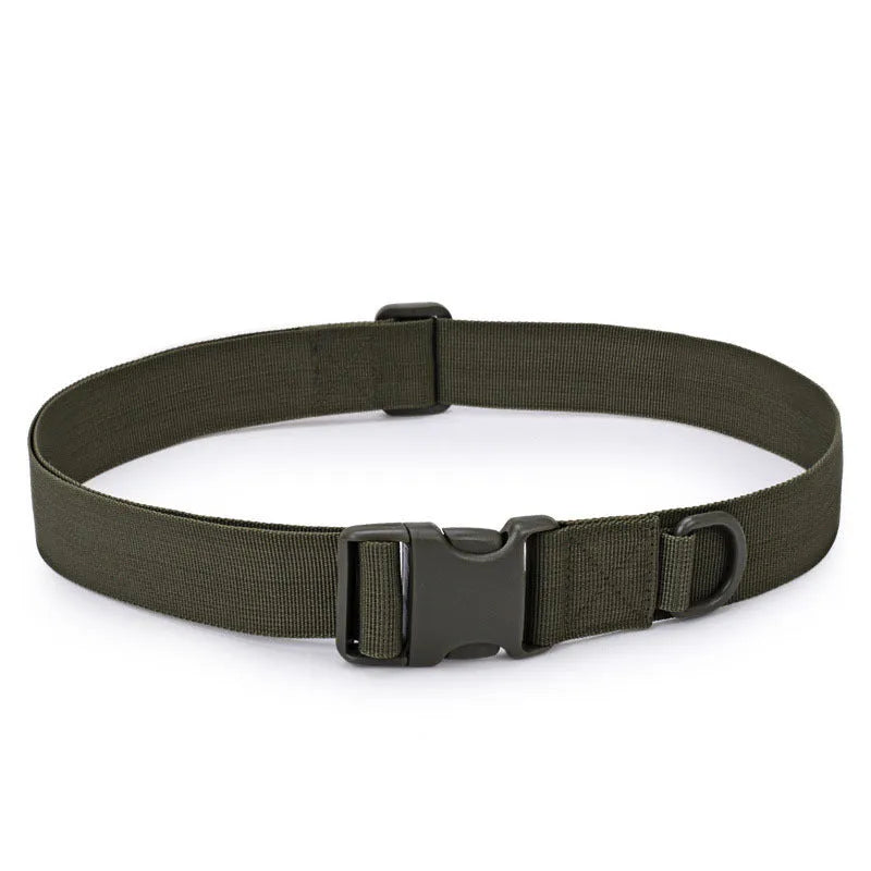 Canvas tactical belt 130x5 cm with plastic rectangular buckle in army green colour for outdoor casual wear