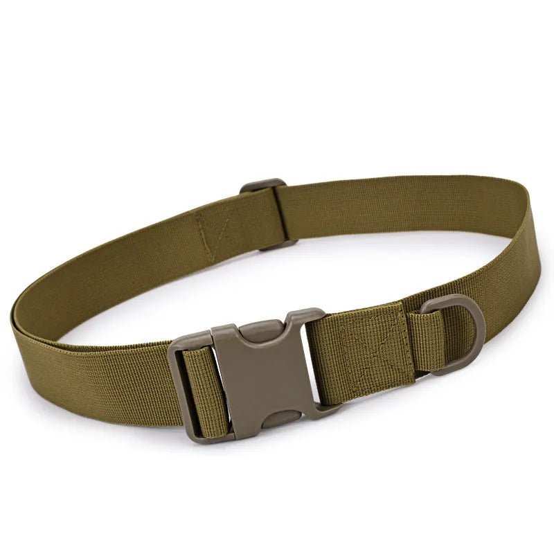 Canvas tactical belt 130x5 cm with plastic rectangular buckle in army green colour for outdoor casual wear