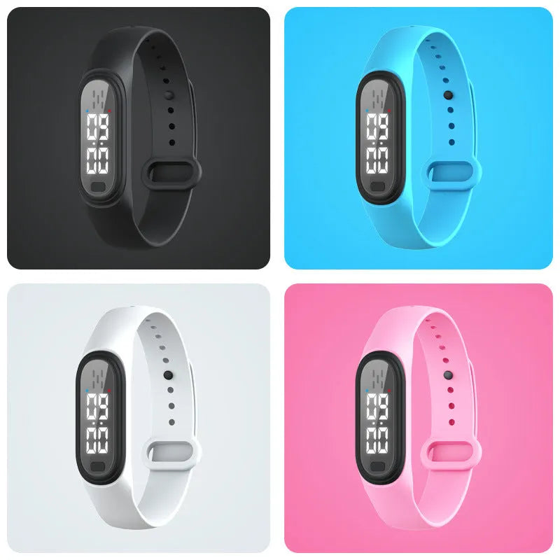 Ultrasonic electronic watch mosquito repellent bracelet in black, white, blue, and pink colour options