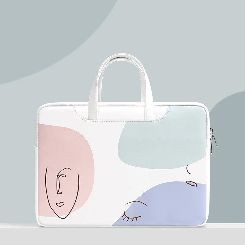 Blue PU leather laptop bag for a 15.6-inch notebook with a soft handle and zipper.