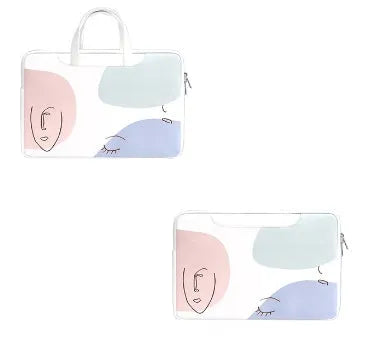Blue PU leather laptop bag for a 15.6-inch notebook with a soft handle and zipper.