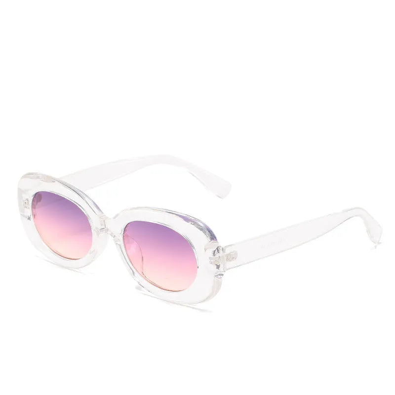 Oval fashion sunglasses for women with black PC frame and UV400 AC lenses