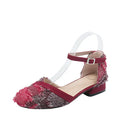 Women's apricot d'Orsay flats with an ankle strap and a low 3 cm heel.