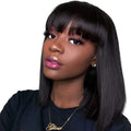 Human hair wig for black women in natural black colour with 10 inch medium length style