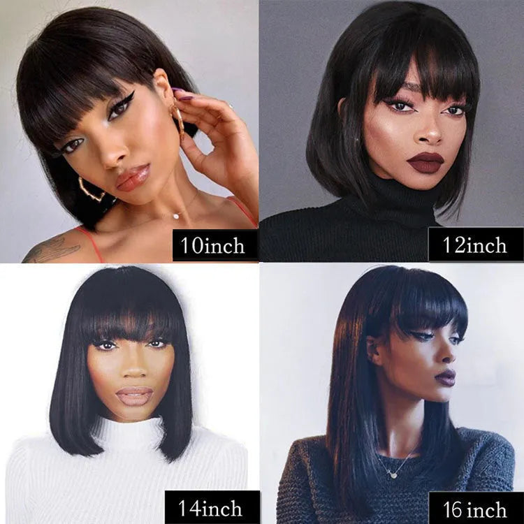 Human hair wig for black women in natural black colour with 10 inch medium length style