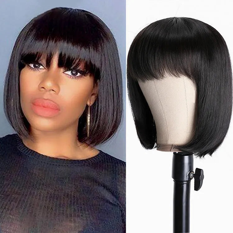 Human hair wig for black women in natural black colour with 10 inch medium length style
