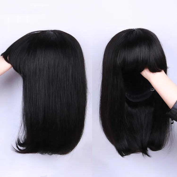 Human hair wig for black women in natural black colour with 10 inch medium length style