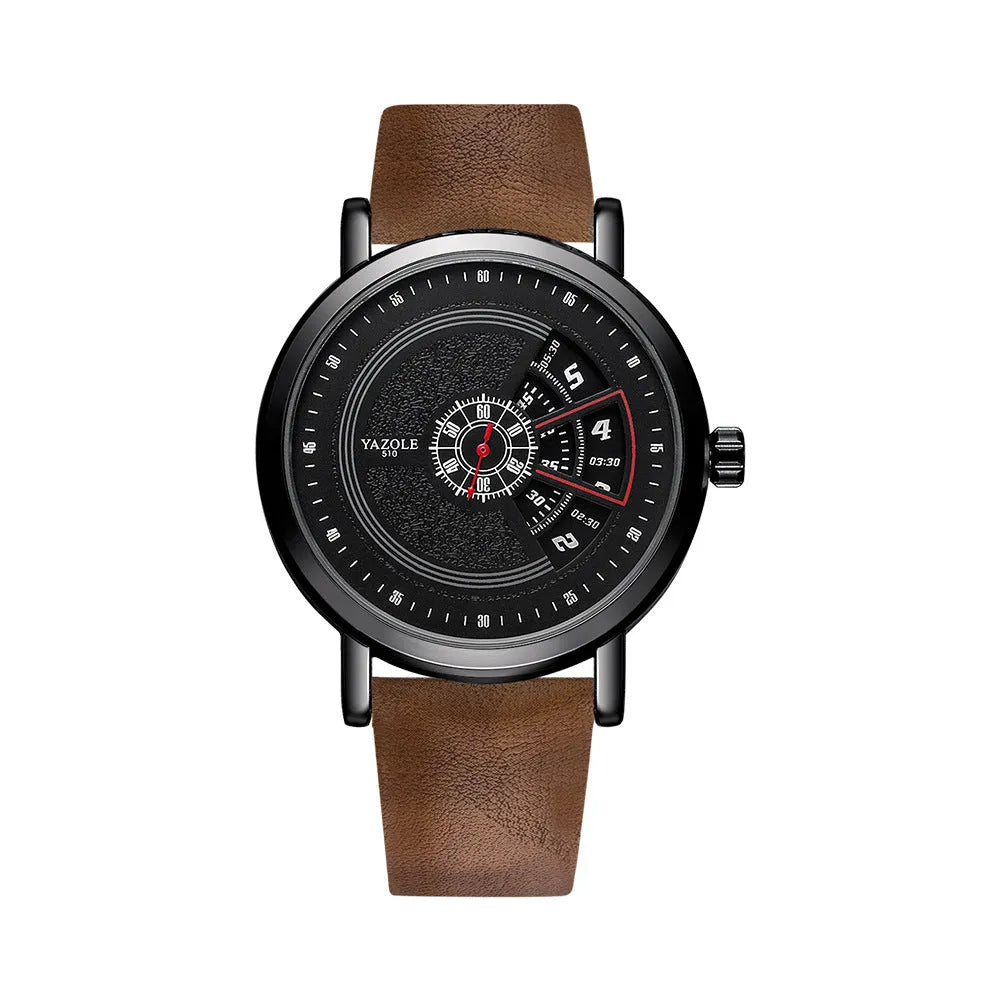 Men's turntable design waterproof quartz watch with metal case and mineral glass