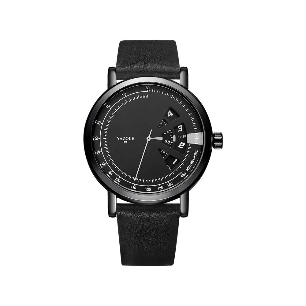 Men's turntable design waterproof quartz watch with metal case and mineral glass