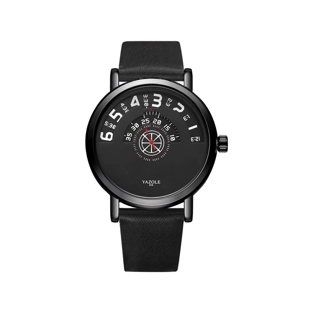 Men's turntable design waterproof quartz watch with metal case and mineral glass