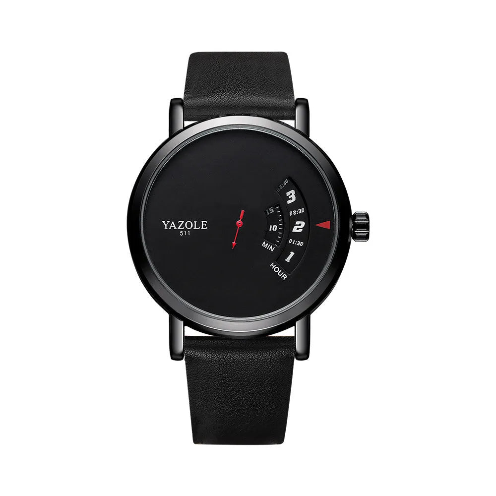 Men's turntable design waterproof quartz watch with metal case and mineral glass