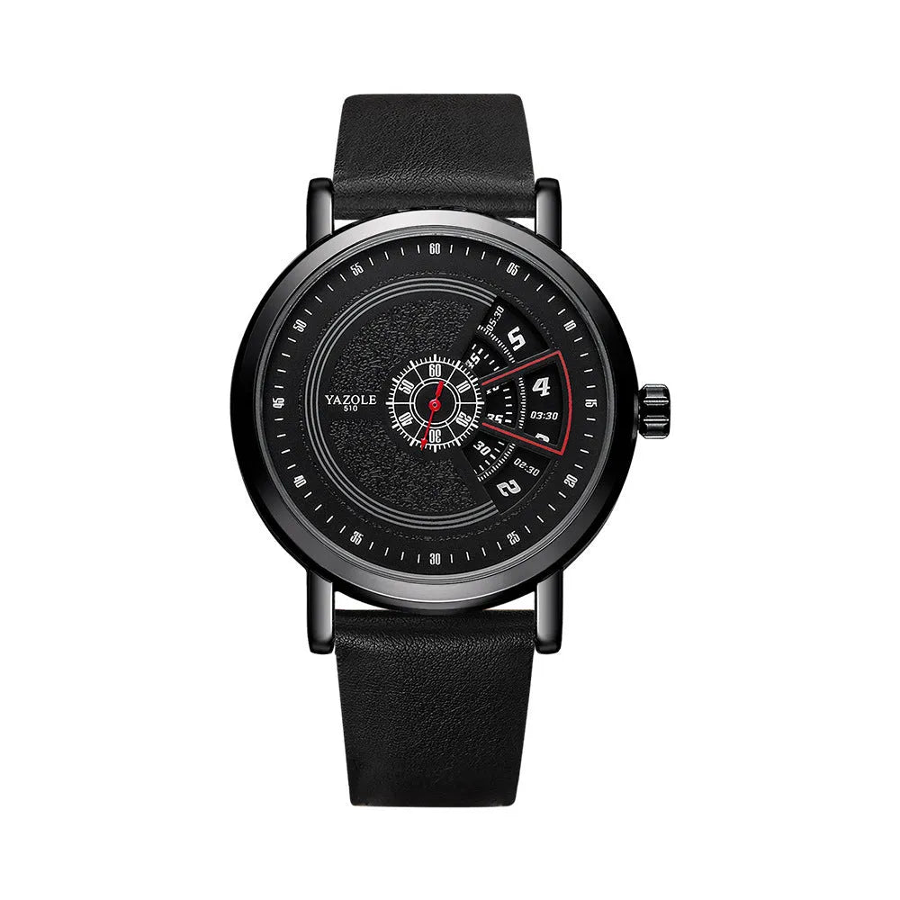 Men's turntable design waterproof quartz watch with metal case and mineral glass