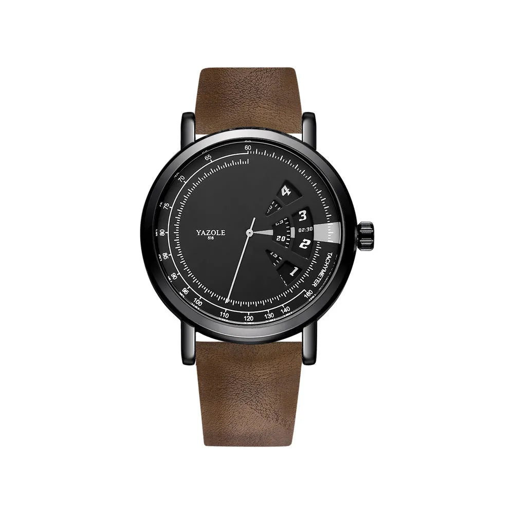 Men's turntable design waterproof quartz watch with metal case and mineral glass