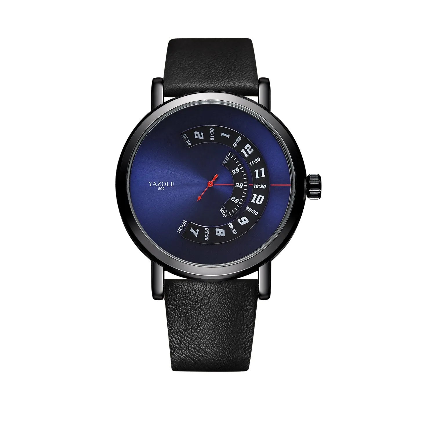 Men's turntable design waterproof quartz watch with metal case and mineral glass