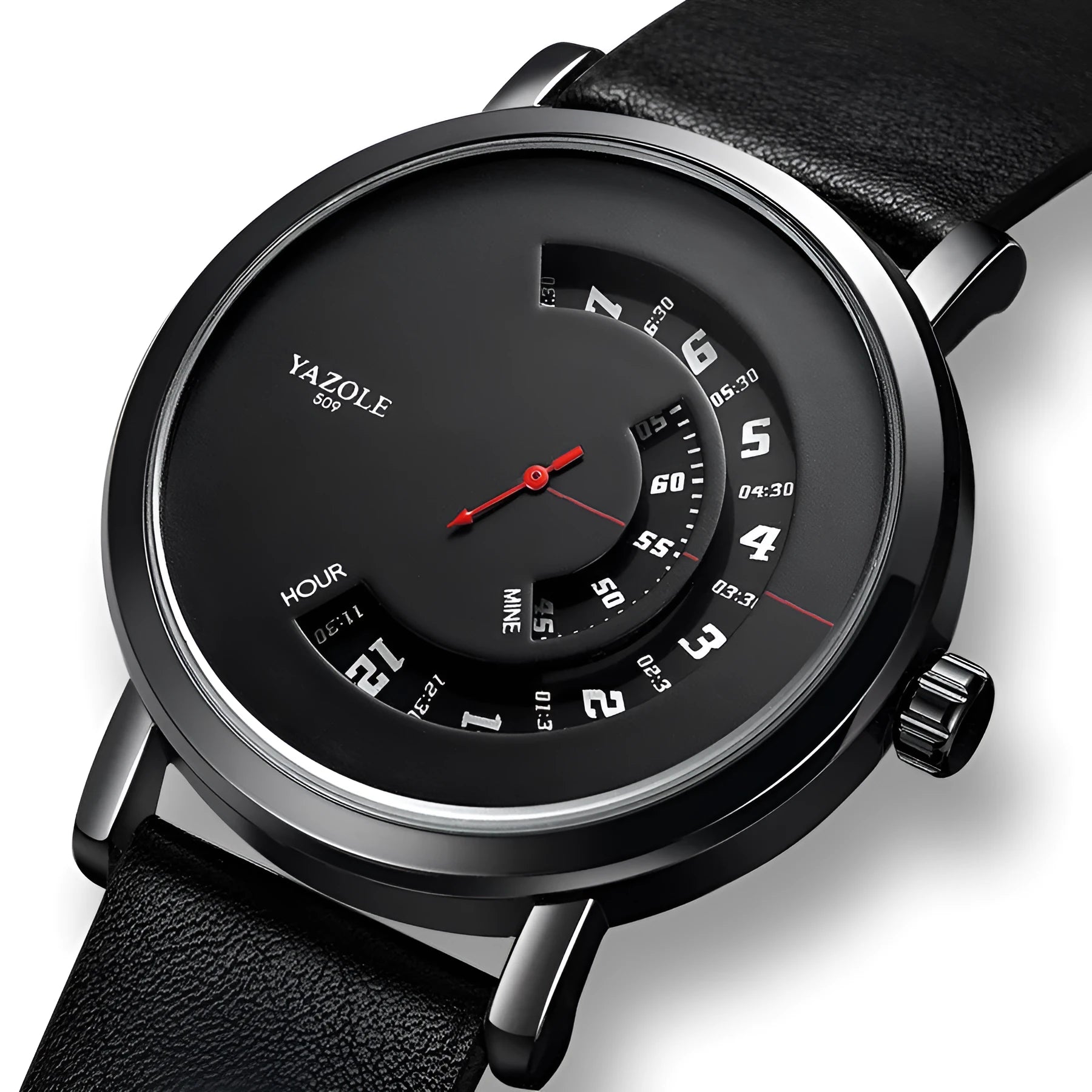 Men's turntable design waterproof quartz watch with metal case and mineral glass