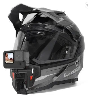 GoPro motorcycle helmet chin strap mount in black with universal sports camera compatibility
