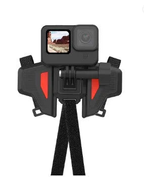 GoPro motorcycle helmet chin strap mount in black with universal sports camera compatibility