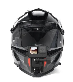 GoPro motorcycle helmet chin strap mount in black with universal sports camera compatibility
