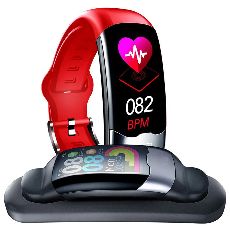 Smart health tracking bracelet with heart rate and blood pressure monitoring on wrist
