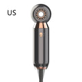 Leafless blower with a foldable handle and single nozzle, showing hot and cold air settings.