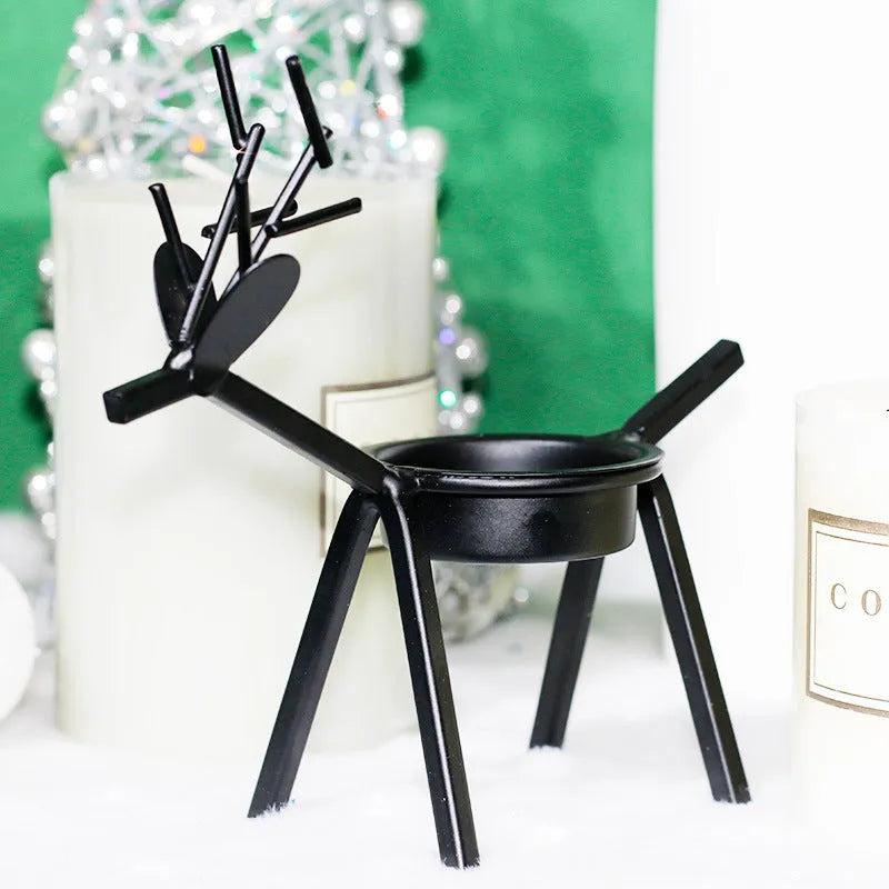 Black iron Christmas candlestick holder with elk bracket design