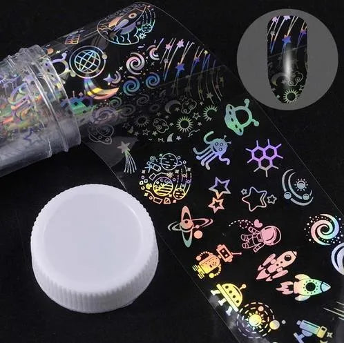 1 metre x 4 cm starry sky nail sticker roll with printed stars in plastic bottle outer box