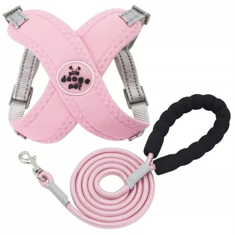 Polyester pet walking vest and hand-holding rope combo set in four colour options