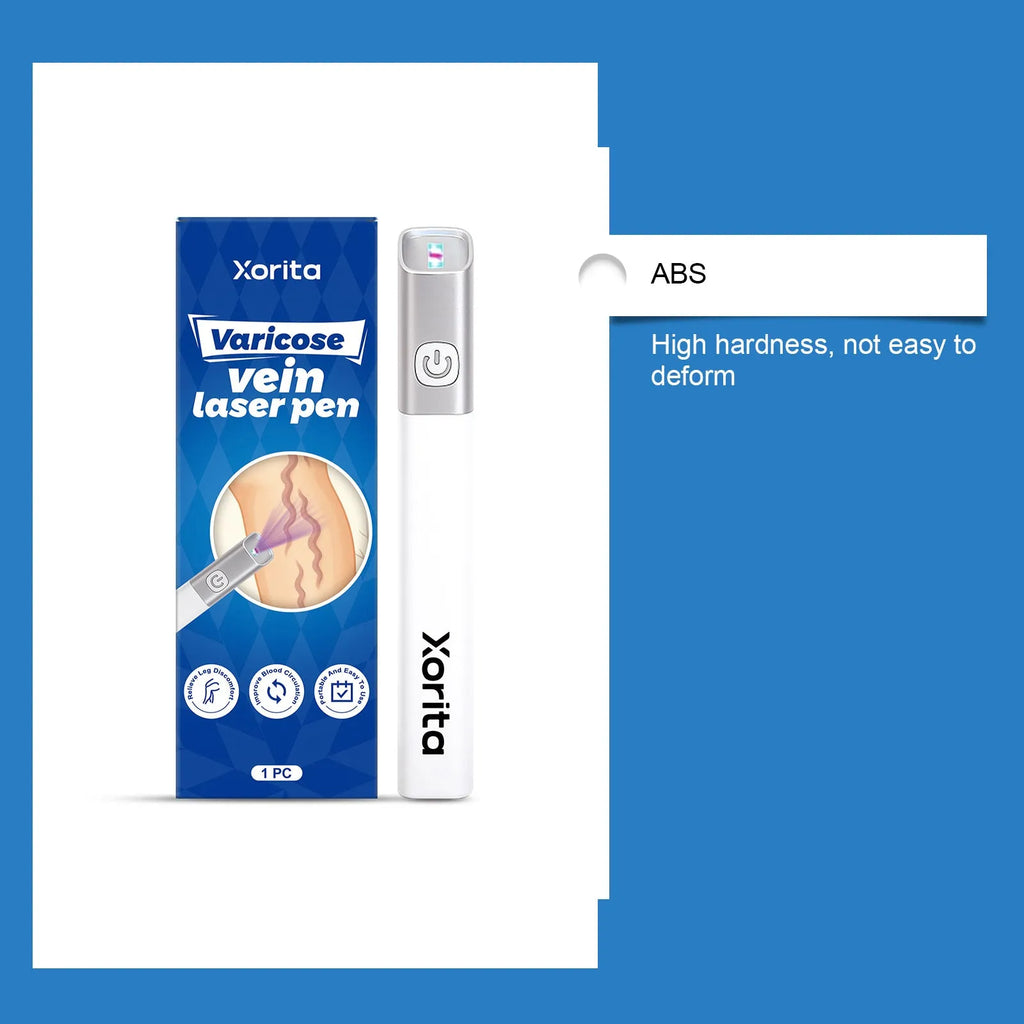 White and silver varicose vein laser pen with ABS body on a plain background