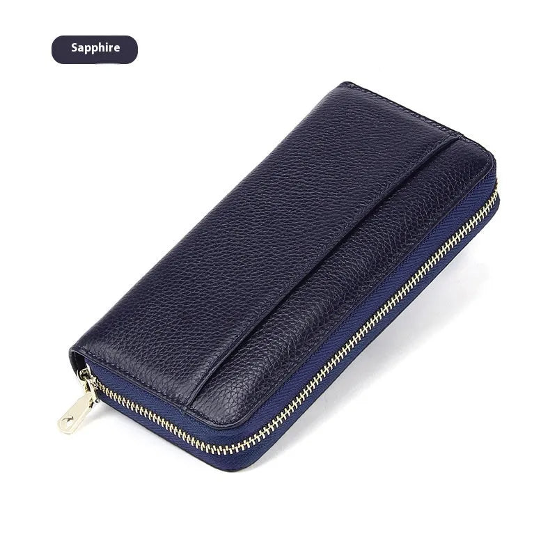 Genuine leather long wallet for women with anti-theft card slot in multiple colour options