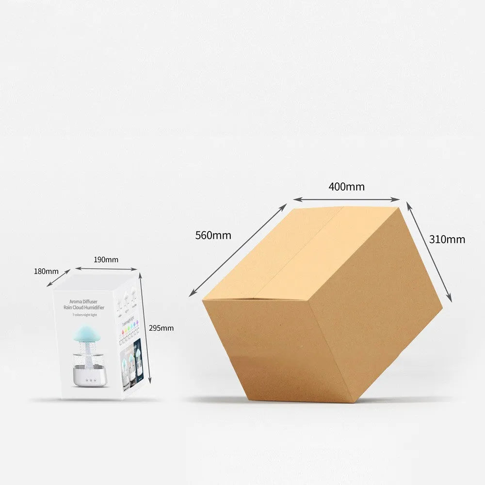 Ultrasonic atomising humidifier wood grain finish cloud and rain mist seven colour light USB power 0.5L tank