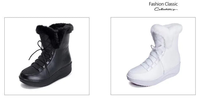 Women's black winter boots with 3cm platform heel and lace-up closure