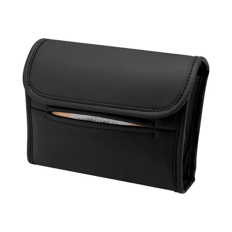 Leather car tissue holder box in beige colour with elastic band strap