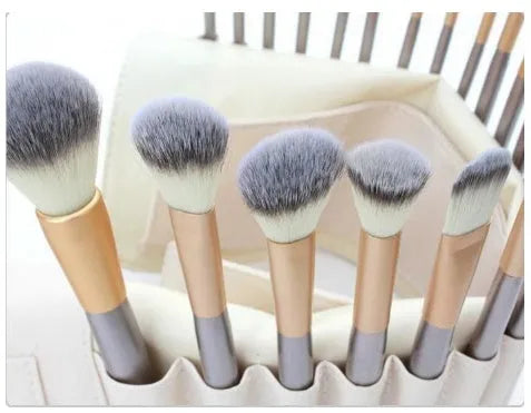 Persian make-up brush set with white bristles and champagne handles in 12, 18 or 24 piece options