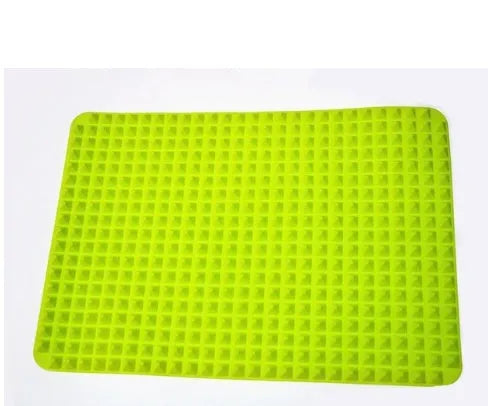 Red silicone pyramid grid cooking mat for oven and BBQ use
