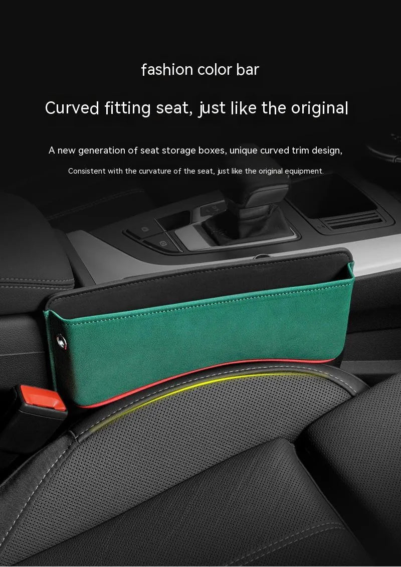 Waterproof leather car seat storage box in a choice of five suede-matching colours.