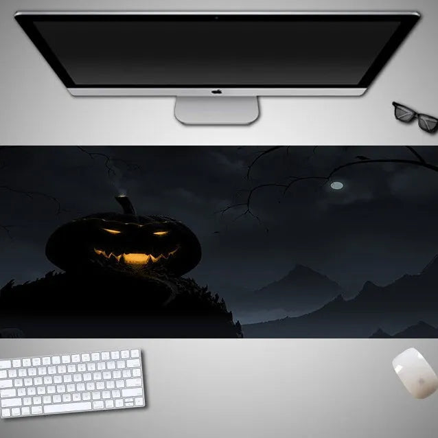 Oversized Halloween computer mouse pad with seasonal graphics and non-slip rubber base