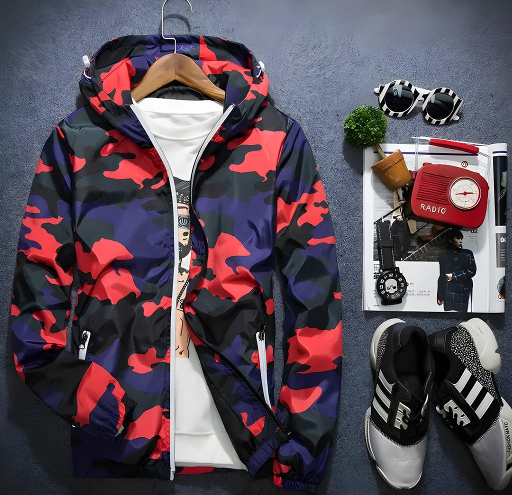 Covrlge men's camouflage hooded jacket with luminous zipper spring casual coat MWJ011 in green colour front view